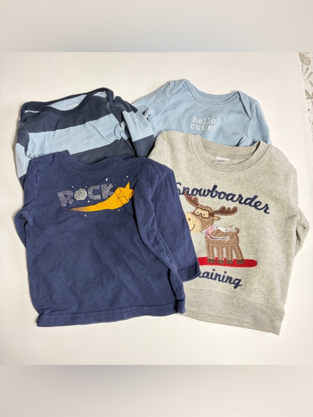 Bundle of Baby Shirts Tops Onesies Size 9 Months Carter’s Blue Fleece Winter - Picture 1 of 16
